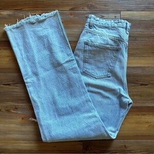 Zara High Waisted Distressed Denim Jeans Frayed Hem Size 8 Long
